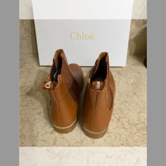 Chloe Girl's Leather Scallop-Trim Ankle Boots, (Color brown Size:35EU (4US KID) - Picture 8 of 11